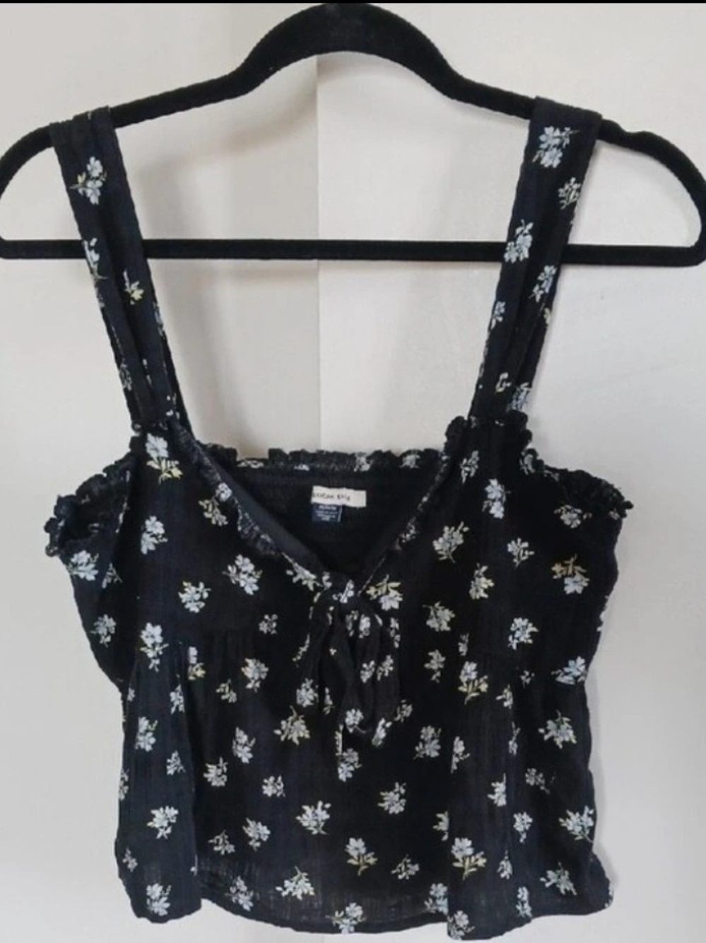 American Eagle Outfitters Black Floral Tie-Front Tank